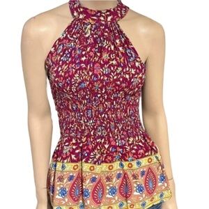 Haute Hippe paisley boho smocked halter neck sleeveless top NWT size XS
